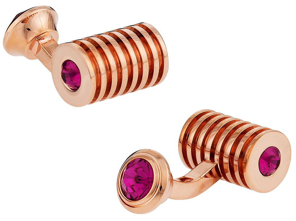 Rose Gold Fuschia Swarovski Barrel Crystal Cufflinks