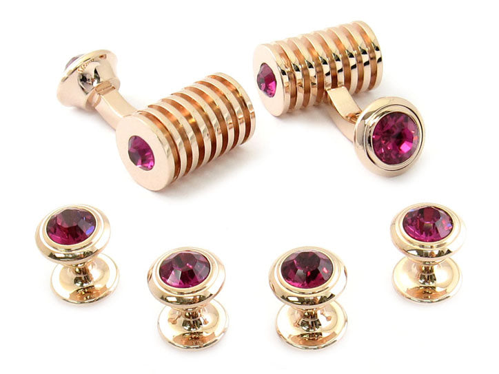 Rose Gold Fuschia Swarovski Barrel Cufflinks and Studs