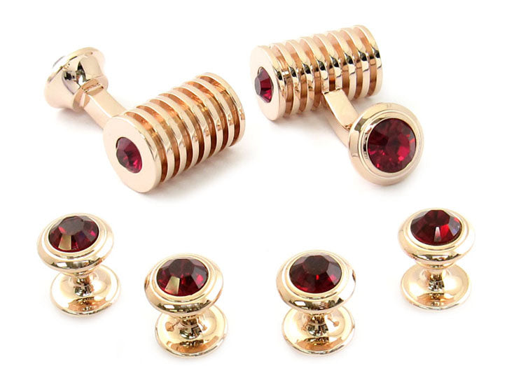 Rose Gold Ruby Red Swarovski Barrel Cufflinks and Studs