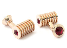 Load image into Gallery viewer, Rose Gold Ruby Red Swarovski Barrel Cufflinks and Studs
