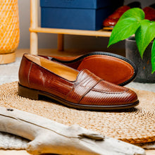 Load image into Gallery viewer, 14-202-CGN ROSSI Teju Lizard Penny Loafer, Cognac
