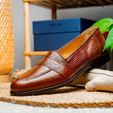 Load image into Gallery viewer, 14-202-CGN ROSSI Teju Lizard Penny Loafer, Cognac
