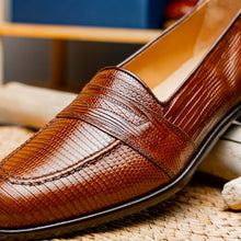 Load image into Gallery viewer, 14-202-CGN ROSSI Teju Lizard Penny Loafer, Cognac

