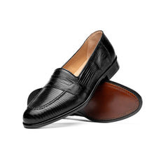 Load image into Gallery viewer, 14-202-BLK ROSSI Teju Lizard Penny Loafer, Black
