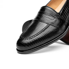 Load image into Gallery viewer, 14-202-BLK ROSSI Teju Lizard Penny Loafer, Black
