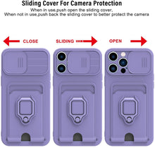 Load image into Gallery viewer, Rotatable Ring Holder Camera Protect Phone Case For iPhone 14 13 12 11 Pro Max Cover Protective Camera Slide Case With 360 Degree Adjustable Rotating Ring Silicone Case For Iphone
