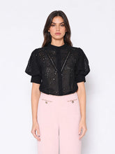 Load image into Gallery viewer, Round-Neck Puff Sleeve Eyelet Top
