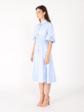 Load image into Gallery viewer, Ruched Puff Sleeve &amp; Waist A Line Midi Dress
