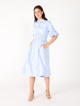 Load image into Gallery viewer, Ruched Puff Sleeve &amp; Waist A Line Midi Dress

