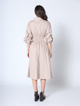 Load image into Gallery viewer, Ruched Puff Sleeve &amp; Waist A Line Midi Dress
