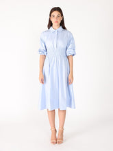 Load image into Gallery viewer, Ruched Puff Sleeve &amp; Waist A Line Midi Dress
