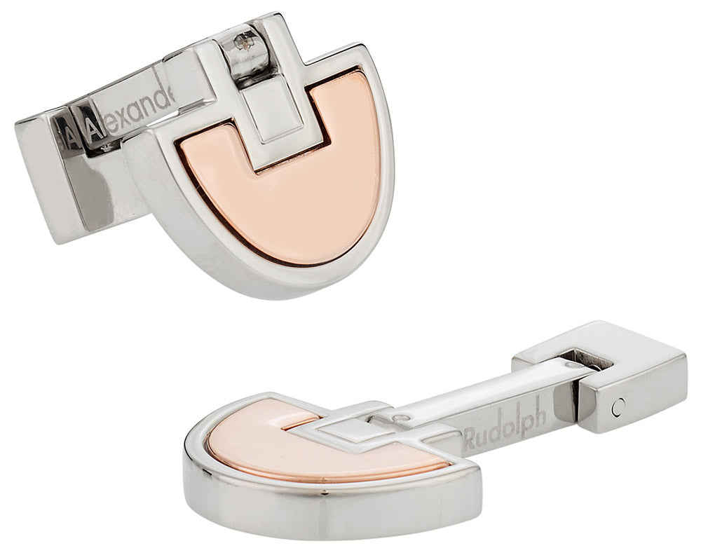 Rudolph Alexander Half Moon Rose Gold Silver Folding Cufflinks
