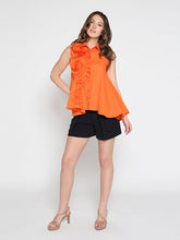 Load image into Gallery viewer, Ruffle Flower Applique Asymmetrical Hem Shirt
