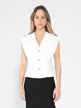Load image into Gallery viewer, Ruffle Front Button Down Sleeveless Jacket
