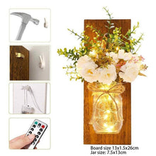Load image into Gallery viewer, Rustic Wall Sconces Flower Lamp Mason Jar Sconce Handmade Wall Art Hanging Home Decoration 2 Set with LED Fairy Lights Decorative  Peony Flower
