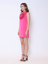 Load image into Gallery viewer, Satin Flower Applique Halter Mini Dress

