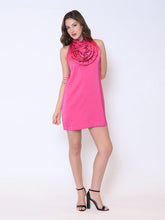 Load image into Gallery viewer, Satin Flower Applique Halter Mini Dress
