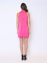 Load image into Gallery viewer, Satin Flower Applique Halter Mini Dress
