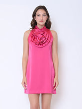 Load image into Gallery viewer, Satin Flower Applique Halter Mini Dress
