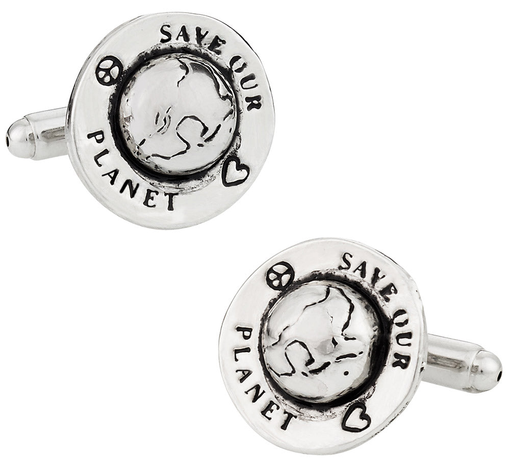 Save Our Planet Silver Cufflinks