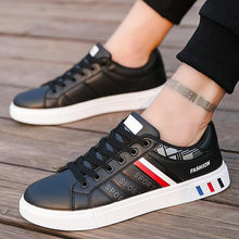 Load image into Gallery viewer, School Casual Leather Mens Sneakers Fashion Flat Outdoor Sneakers Classic Sports Flat Low Top Sneaker Lace-up Fashion Walking Jogging Non Slip Athletic Comfortable Mens Sneakers
