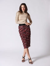 Load image into Gallery viewer, Sequin Beaded Pinwheel Motifs Banding Midi Skirt
