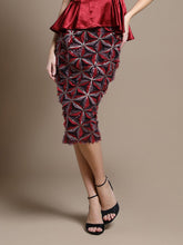 Load image into Gallery viewer, Sequin Beaded Pinwheel Motifs Banding Midi Skirt

