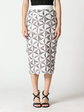 Load image into Gallery viewer, Sequin Beaded Pinwheel Motifs Banding Midi Skirt
