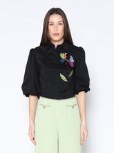 Load image into Gallery viewer, Sequin Embroidery Flower Detail Puff Sleeve Shirt
