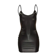 Load image into Gallery viewer, Fierce &amp; Fabulous Faux Leather Backless Mini Dress - Wet Look Bodycon with Push-Up Bra for Unforgettable Nights
