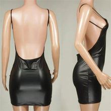 Load image into Gallery viewer, Fierce &amp; Fabulous Faux Leather Backless Mini Dress - Wet Look Bodycon with Push-Up Bra for Unforgettable Nights
