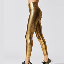 Load image into Gallery viewer, Shape Relaxed Fit Graduated Compression Travel Leggings with Stay in Place Waistband Women's Yoga Pants High Waist Metallic Luster Gym Sportswear Female Legging Tight Pants Shiny Sports Leggings
