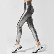 Load image into Gallery viewer, Shape Relaxed Fit Graduated Compression Travel Leggings with Stay in Place Waistband Women's Yoga Pants High Waist Metallic Luster Gym Sportswear Female Legging Tight Pants Shiny Sports Leggings
