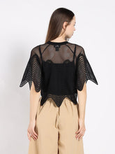 Load image into Gallery viewer, Sheer Crew Neck Mesh Crop Top with Side Zipper
