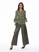 Load image into Gallery viewer, Shell Print Ruffle Neck Tie Blouse
