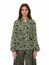 Load image into Gallery viewer, Shell Print Ruffle Neck Tie Blouse
