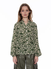 Load image into Gallery viewer, Shell Print Ruffle Neck Tie Blouse

