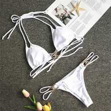 Load image into Gallery viewer, Shiny Diamond Bikini Push Up Halter Swimsuit Female Crystal Swimwear Women Bathing Suit New Women's Crystal Diamond Swimsuit High Cut Bikini Set Straps Two Piece Bathing Suit
