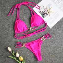 Load image into Gallery viewer, Shiny Diamond Bikini Push Up Halter Swimsuit Female Crystal Swimwear Women Bathing Suit New Women's Crystal Diamond Swimsuit High Cut Bikini Set Straps Two Piece Bathing Suit
