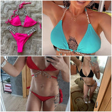 Load image into Gallery viewer, Shiny Diamond Bikini Push Up Halter Swimsuit Female Crystal Swimwear Women Bathing Suit New Women's Crystal Diamond Swimsuit High Cut Bikini Set Straps Two Piece Bathing Suit
