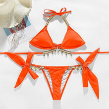Load image into Gallery viewer, Shiny Diamond Bikini Push Up Halter Swimsuit Female Crystal Swimwear Women Bathing Suit New Women's Crystal Diamond Swimsuit High Cut Bikini Set Straps Two Piece Bathing Suit
