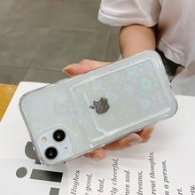 Load image into Gallery viewer, Shiny Holographic Heart Phone Case For iPhone 14 13 Pro Max 11 12 XR 6 7 8 Plus XS X SE 2 Clear Wallet Card Holder Storage Cover Love Heart Pattern Cute Case with Card Holder Soft Cover for iPhone Transparent Phone Case
