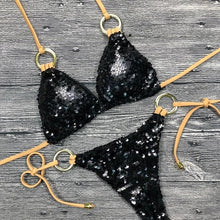 Load image into Gallery viewer, Shiny Solid Bikini Swimsuit Halter Swimwear Bathing Suit Women Bling Sequin Bikini Set Beach Wear Women Shiny Bikini Micro String Two Pieces Swimsuit Female Summer Swimwear
