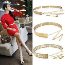 Load image into Gallery viewer, Shiny Women Metal Belt Luxurious Gold Dress Chain Belts Elegant Polished Adjustable Metal Mirror Waist Belt

