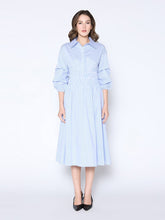 Load image into Gallery viewer, Shirred Waist Puff Sleeve Stripe Cotton Dress
