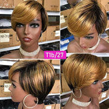 Load image into Gallery viewer, Short Pixie Cut Wig Human Hair Wigs Straight Bob Wigs With Bangs Full Machine Human Hair Wig for Black Women Black &amp; Ombre Wigs For Black Women Gifts for Girlfriends
