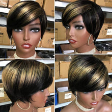 Load image into Gallery viewer, Short Pixie Cut Wig Human Hair Wigs Straight Bob Wigs With Bangs Full Machine Human Hair Wig for Black Women Black &amp; Ombre Wigs For Black Women Gifts for Girlfriends
