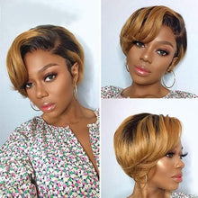 Load image into Gallery viewer, Short Pixie Cut Wig Human Hair Wigs Straight Bob Wigs With Bangs Full Machine Human Hair Wig for Black Women Black &amp; Ombre Wigs For Black Women Gifts for Girlfriends
