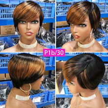 Load image into Gallery viewer, Short Pixie Cut Wig Human Hair Wigs Straight Bob Wigs With Bangs Full Machine Human Hair Wig for Black Women Black &amp; Ombre Wigs For Black Women Gifts for Girlfriends
