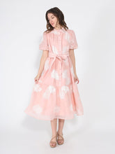 Load image into Gallery viewer, Short Puff Sleeve Embroidery Detail Midi Dress
